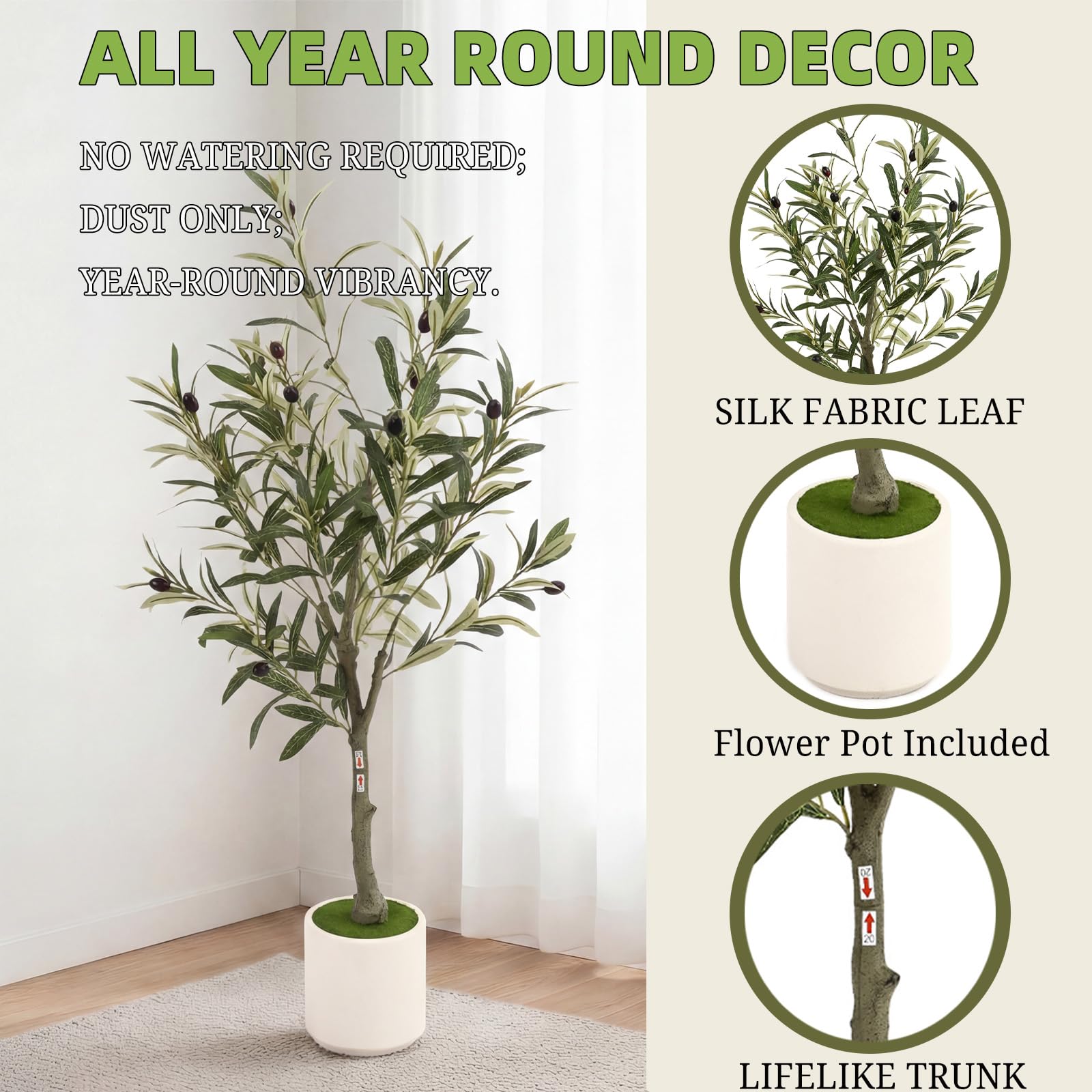 Factory Wholesale 3FT Artificial Olive Tree, Indoor Faux Olive Tree with Pot and Large Olive Branches - Image 6