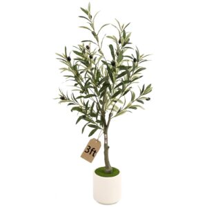 Factory Wholesale 3FT Artificial Olive Tree, Indoor Faux Olive Tree with Pot and Large Olive Branches