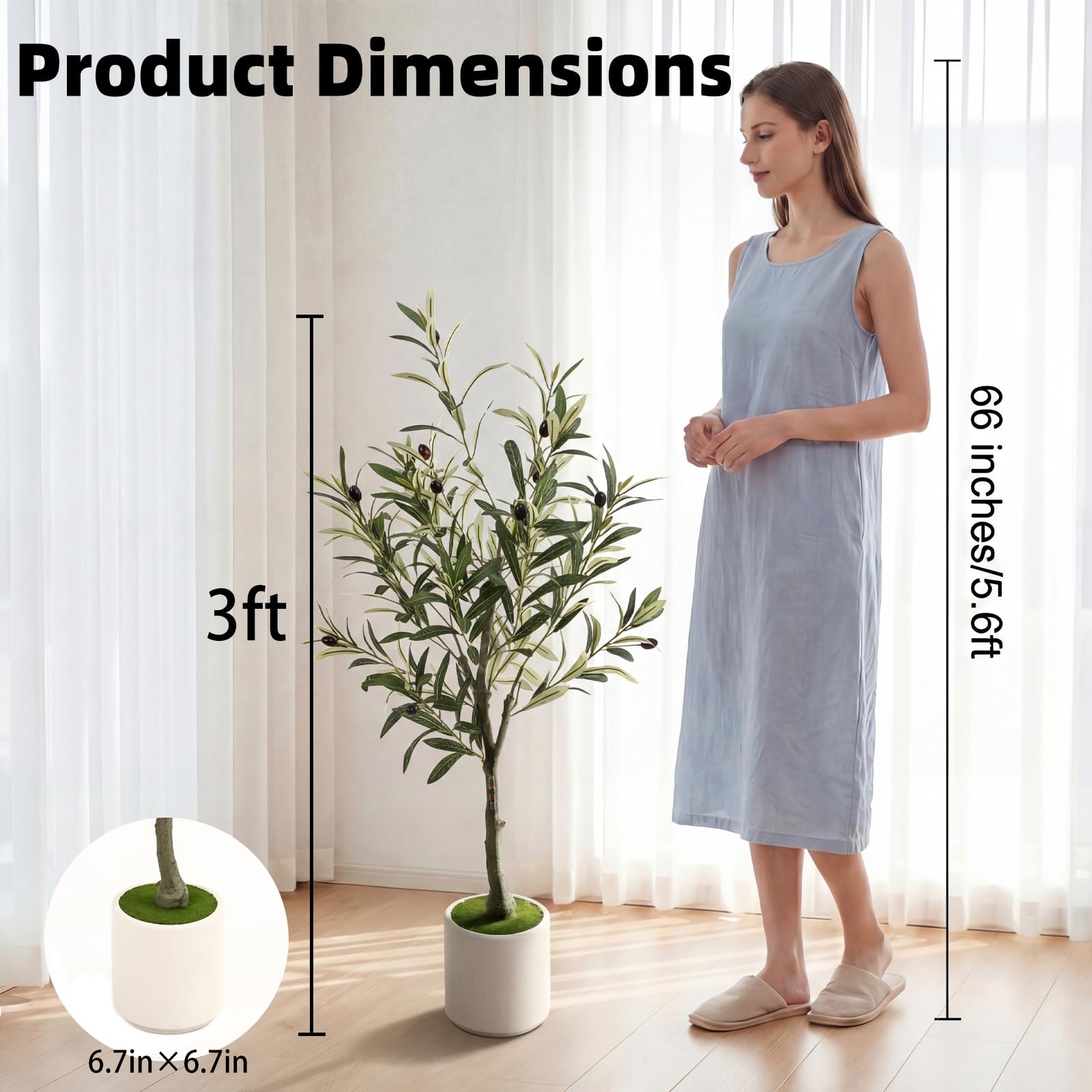 Factory Wholesale 3FT Artificial Olive Tree, Indoor Faux Olive Tree with Pot and Large Olive Branches - Image 2