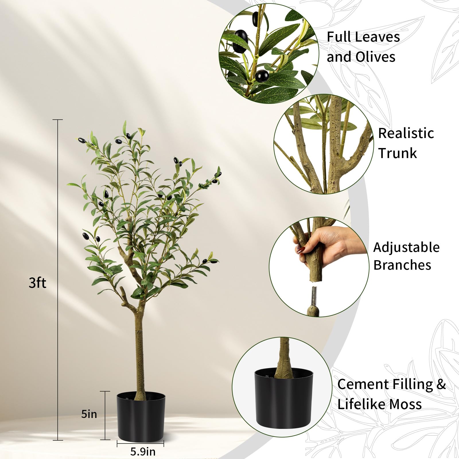 Factory Wholesale 3FT Artificial Olive Tree, Indoor Faux Olive Tree Fake Potted Silk Olive Tree Plants with Lifelike Fruits & Leaves - Image 2