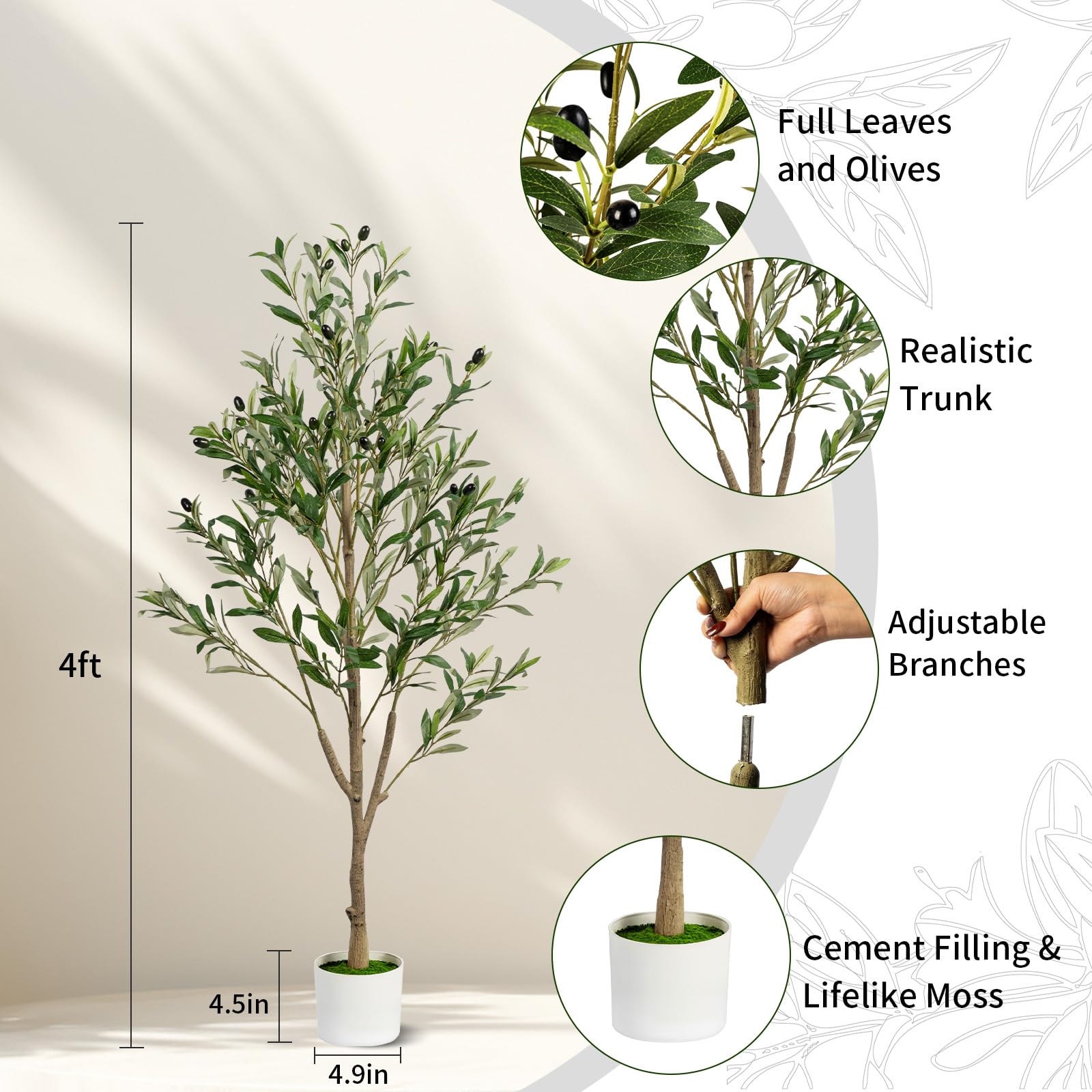 Factory Made 4FT Artificial Olive Tree, Indoor Faux Olive Tree Fake Potted Silk Olive Tree Plants with Lifelike - Image 2