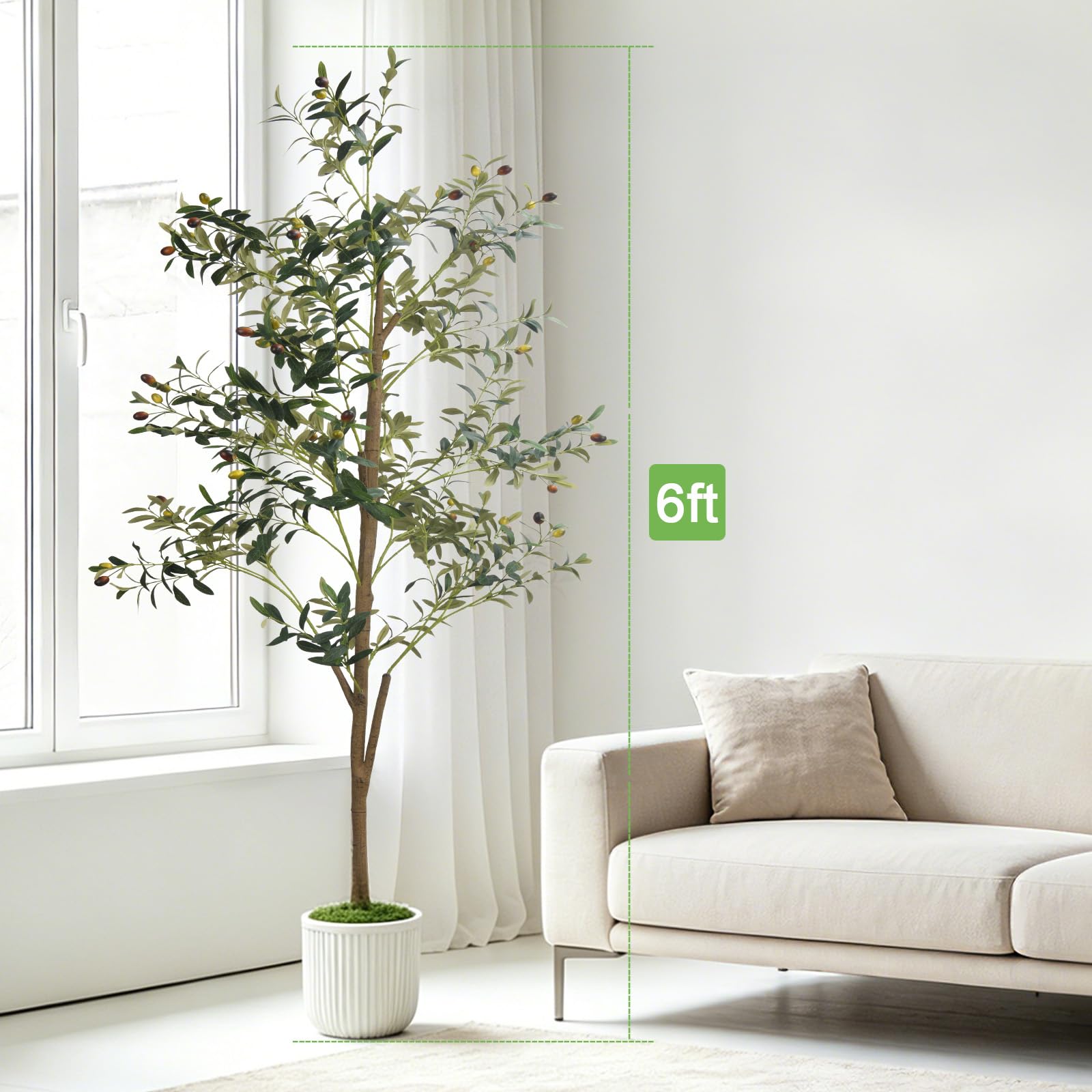 6FT Artificial Olive Tree Large Indoor 180cm Plant Decor with Branches and Fruits Suitable for Interior Home - Image 2
