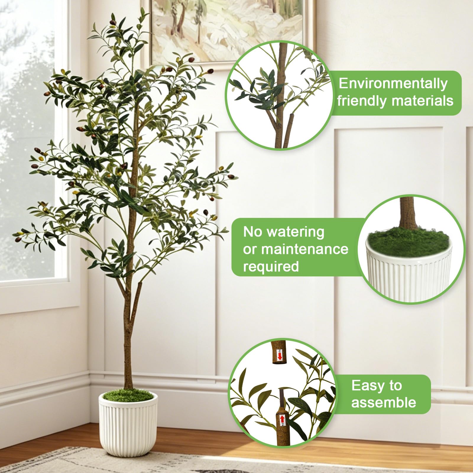6FT Artificial Olive Tree Large Indoor 180cm Plant Decor with Branches and Fruits Suitable for Interior Home - Image 3