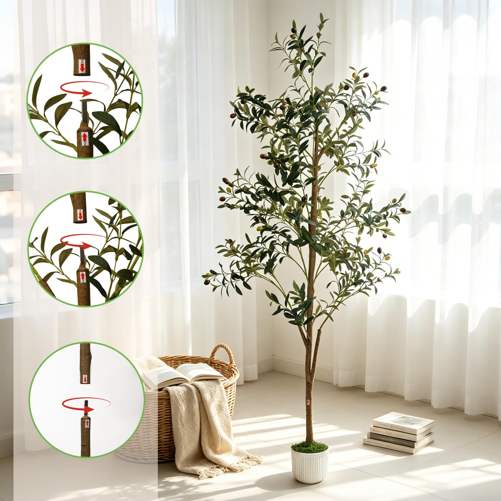 6FT Artificial Olive Tree Large Indoor 180cm Plant Decor with Branches and Fruits Suitable for Interior Home - Image 7