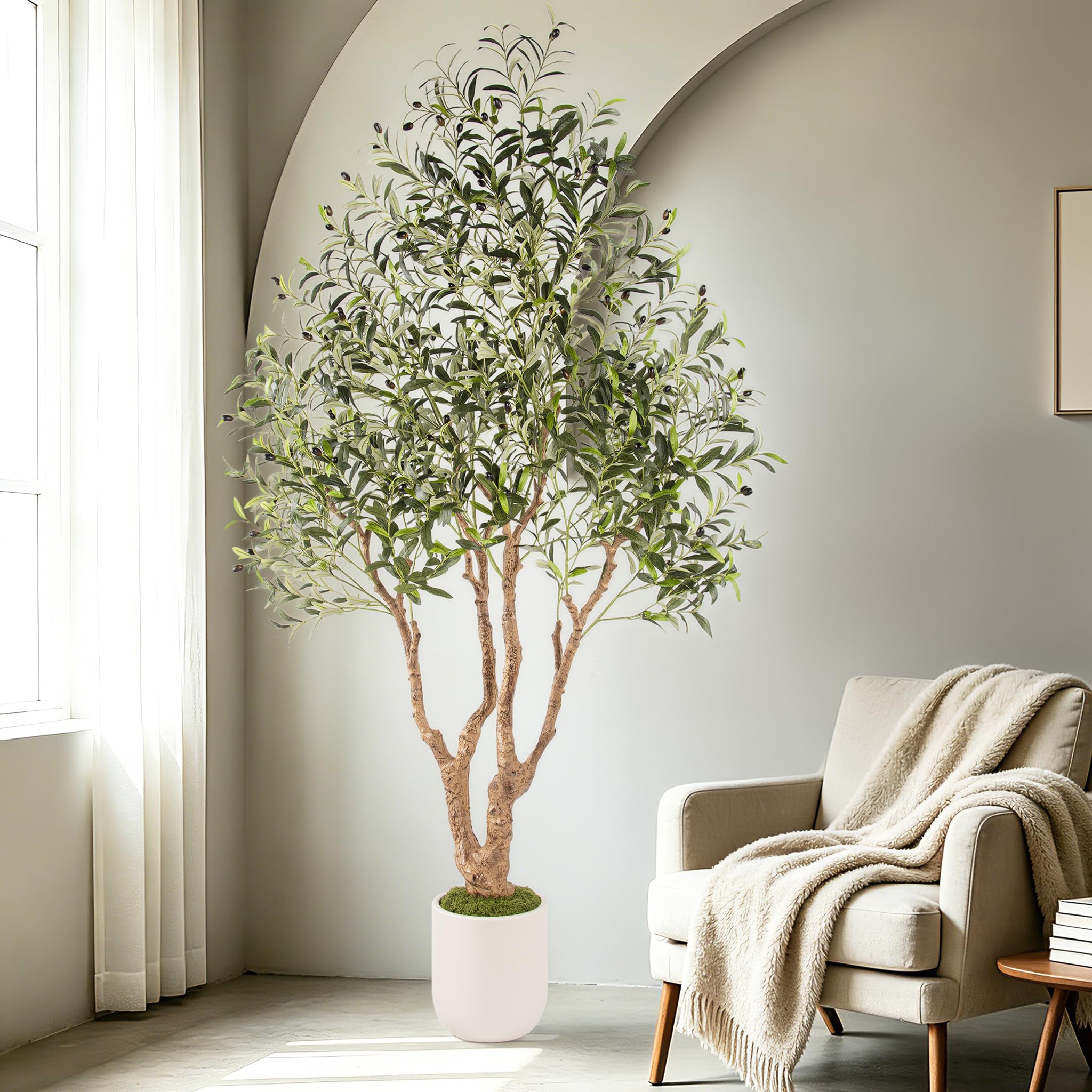 Custom Design 7FT Artificial Olive Tree with White Tall Planter, Large Faux Olive Tree with Thick Trunk - Image 5