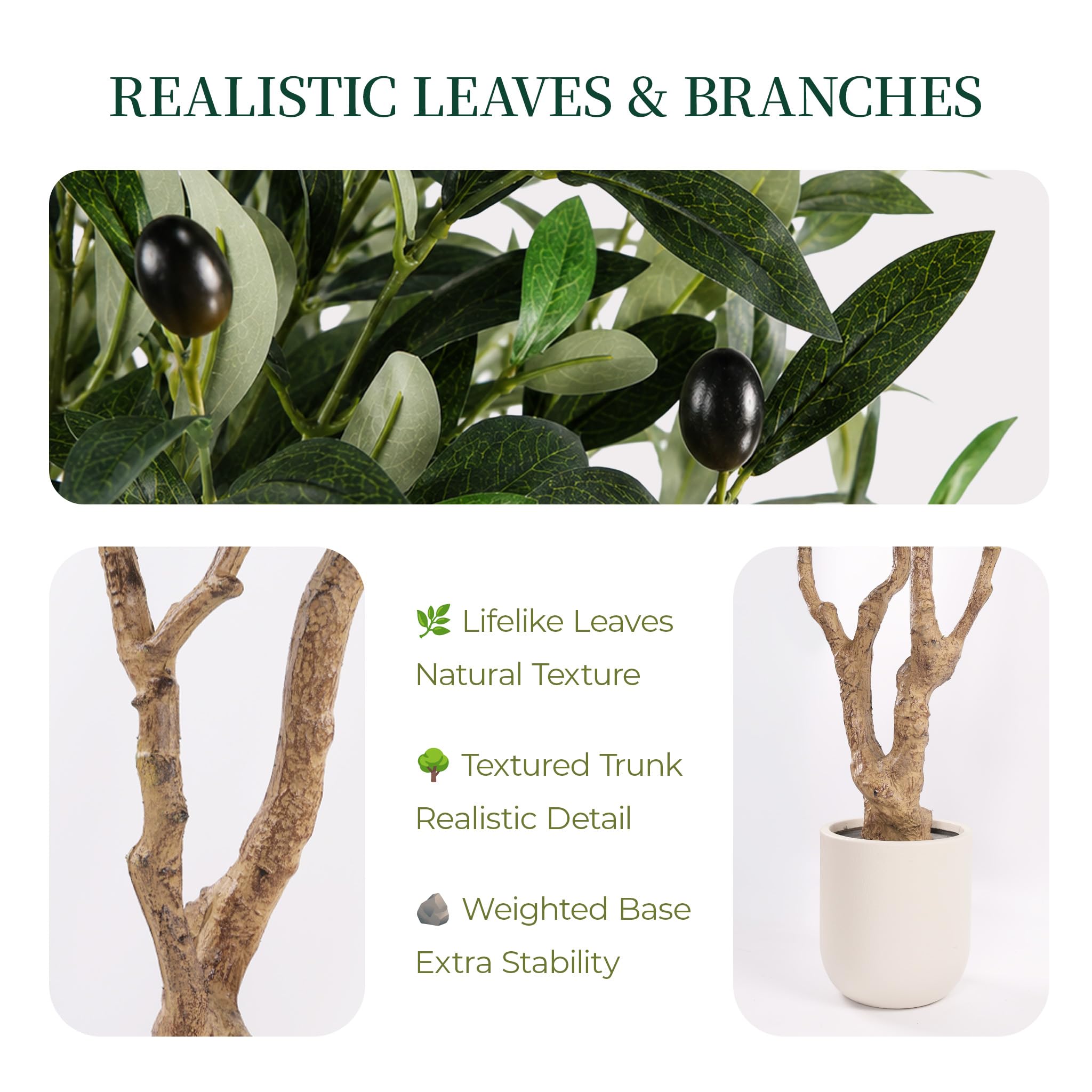 Custom Design 7FT Artificial Olive Tree with White Tall Planter, Large Faux Olive Tree with Thick Trunk - Image 3