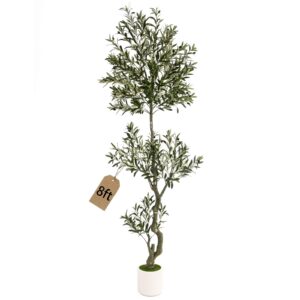 Factory Supply 8ft Spherical Fake Olive Tree Artificial Indoor,Faux Olive Tree with Pot,Large Olive Branches and Lifes