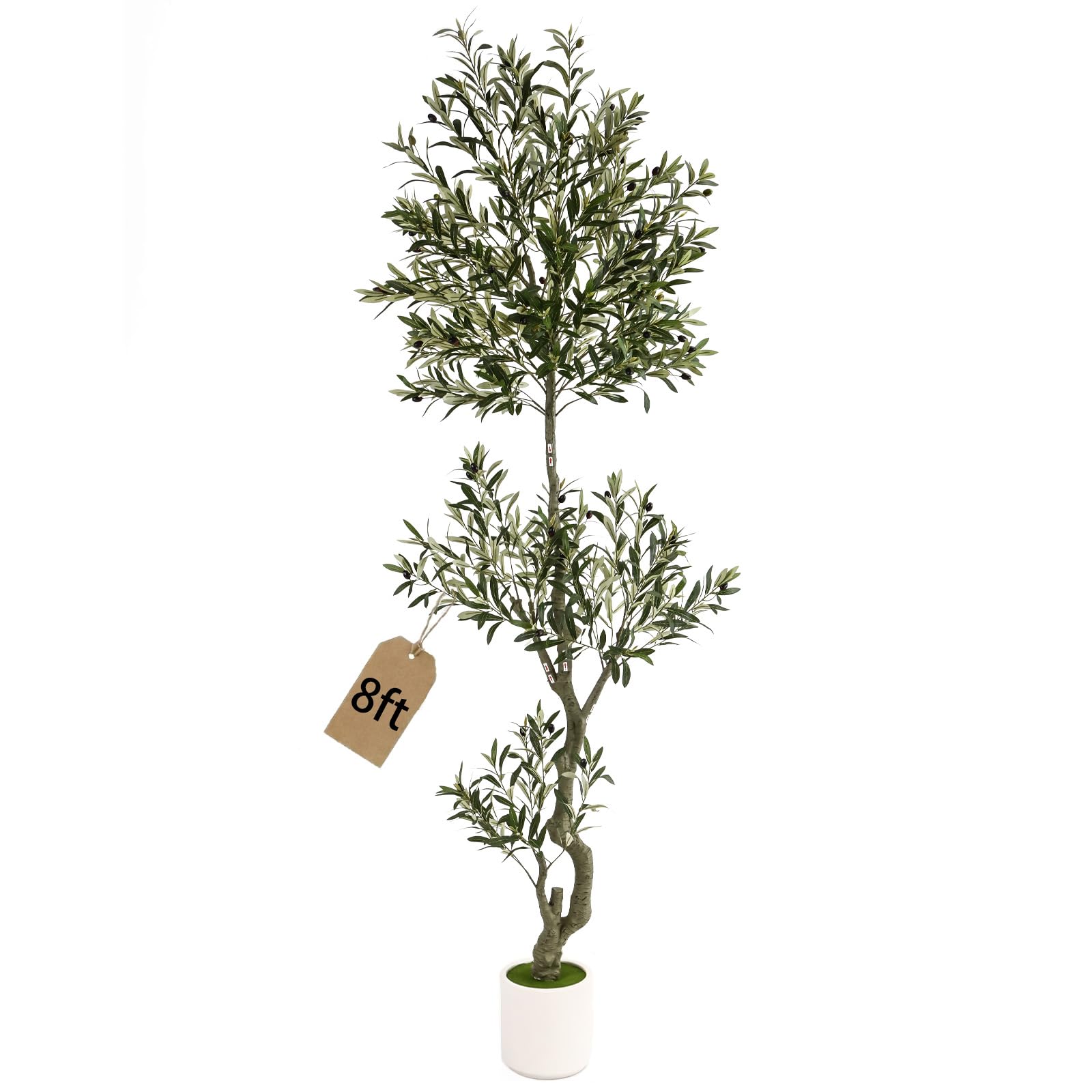 Factory Supply 8ft Spherical Fake Olive Tree Artificial Indoor,Faux Olive Tree with Pot,Large Olive Branches and Lifes