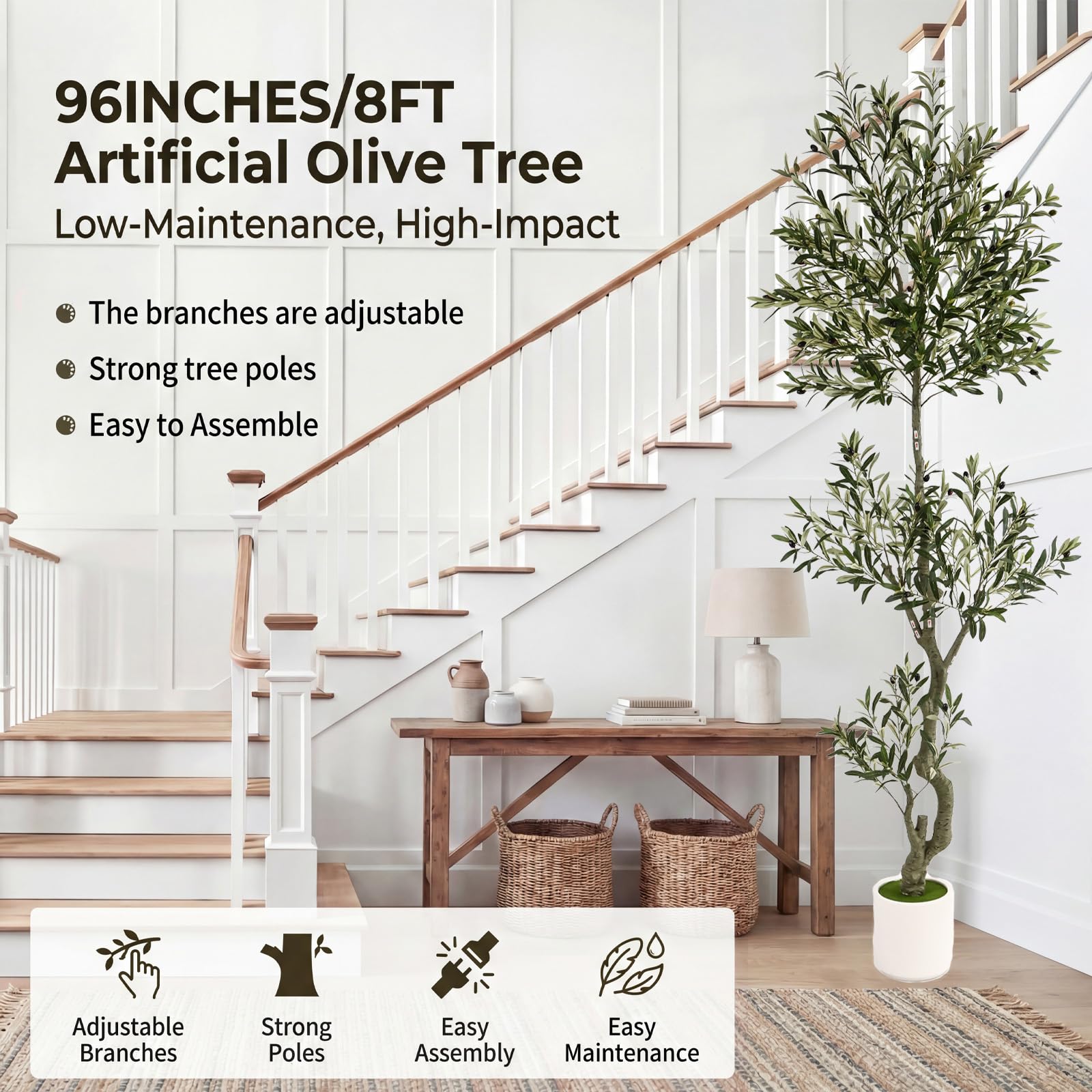 Factory Supply 8ft Spherical Fake Olive Tree Artificial Indoor,Faux Olive Tree with Pot,Large Olive Branches and Lifes - Image 3
