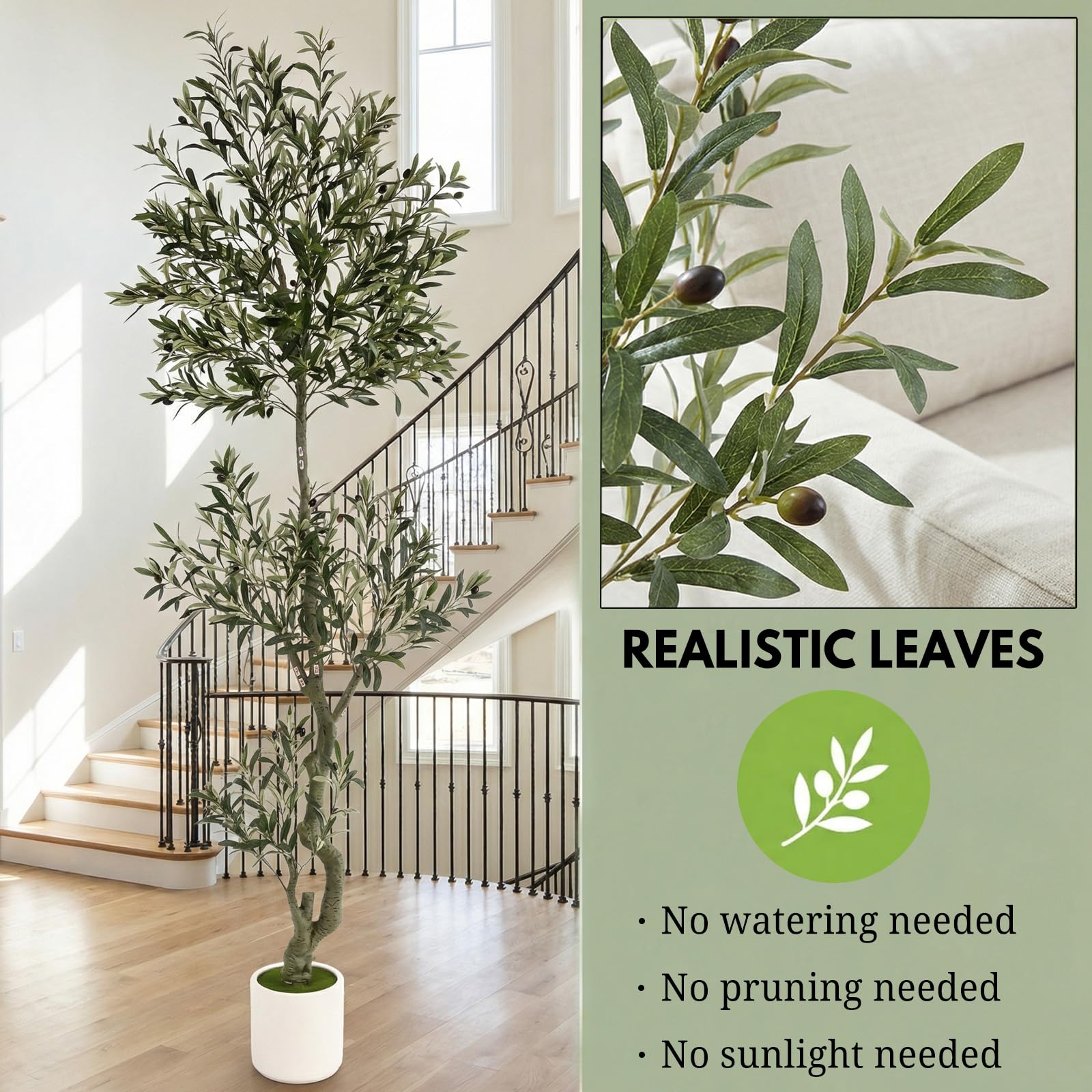 Factory Supply 8ft Spherical Fake Olive Tree Artificial Indoor,Faux Olive Tree with Pot,Large Olive Branches and Lifes - Image 4