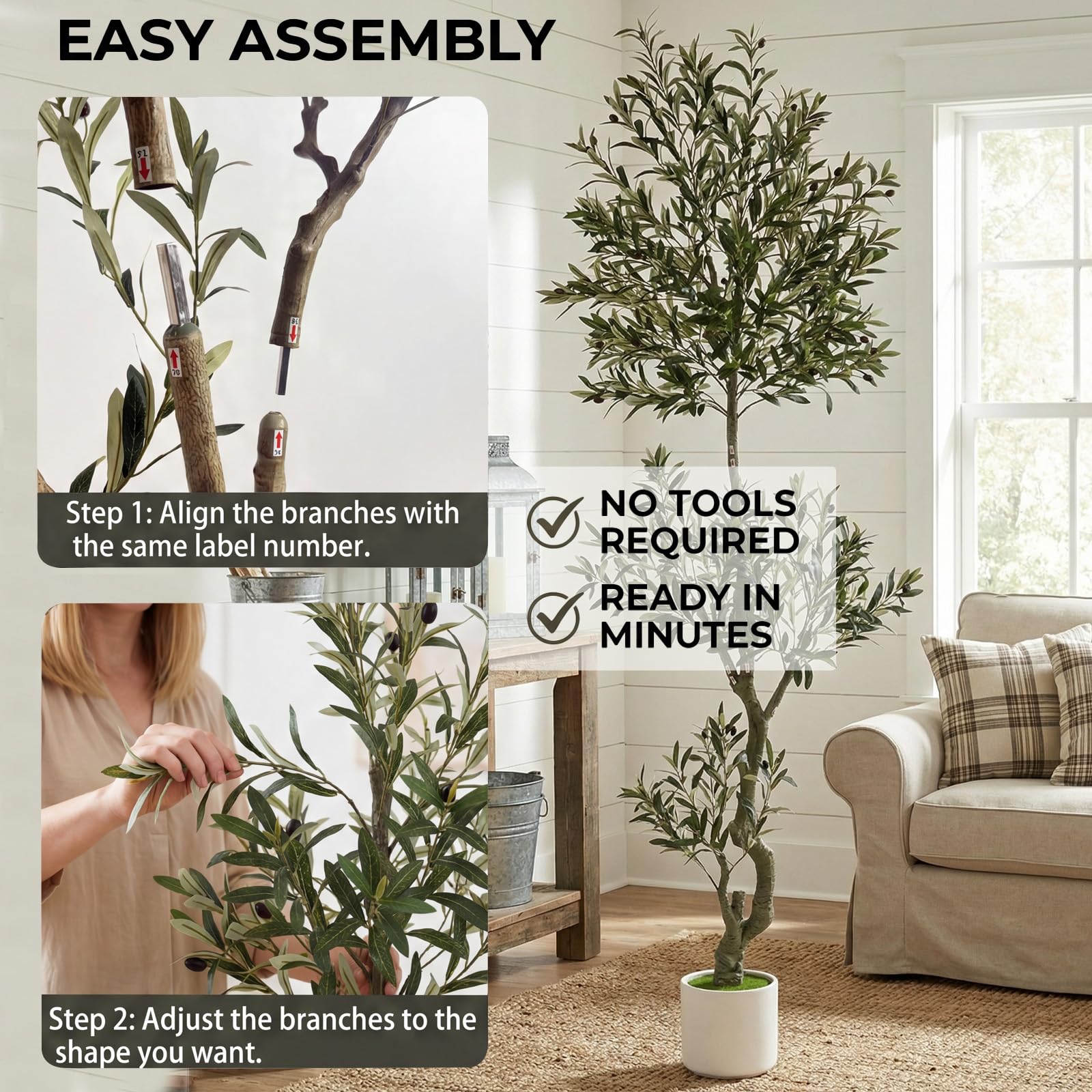 Factory Supply 8ft Spherical Fake Olive Tree Artificial Indoor,Faux Olive Tree with Pot,Large Olive Branches and Lifes - Image 5
