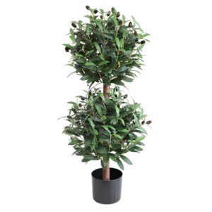 Bulk Supply Factory Artificial Olive Double Ball Topiary Trees, 3FT Faux Olive Topiary Tree, 35 Inch Fake Potted