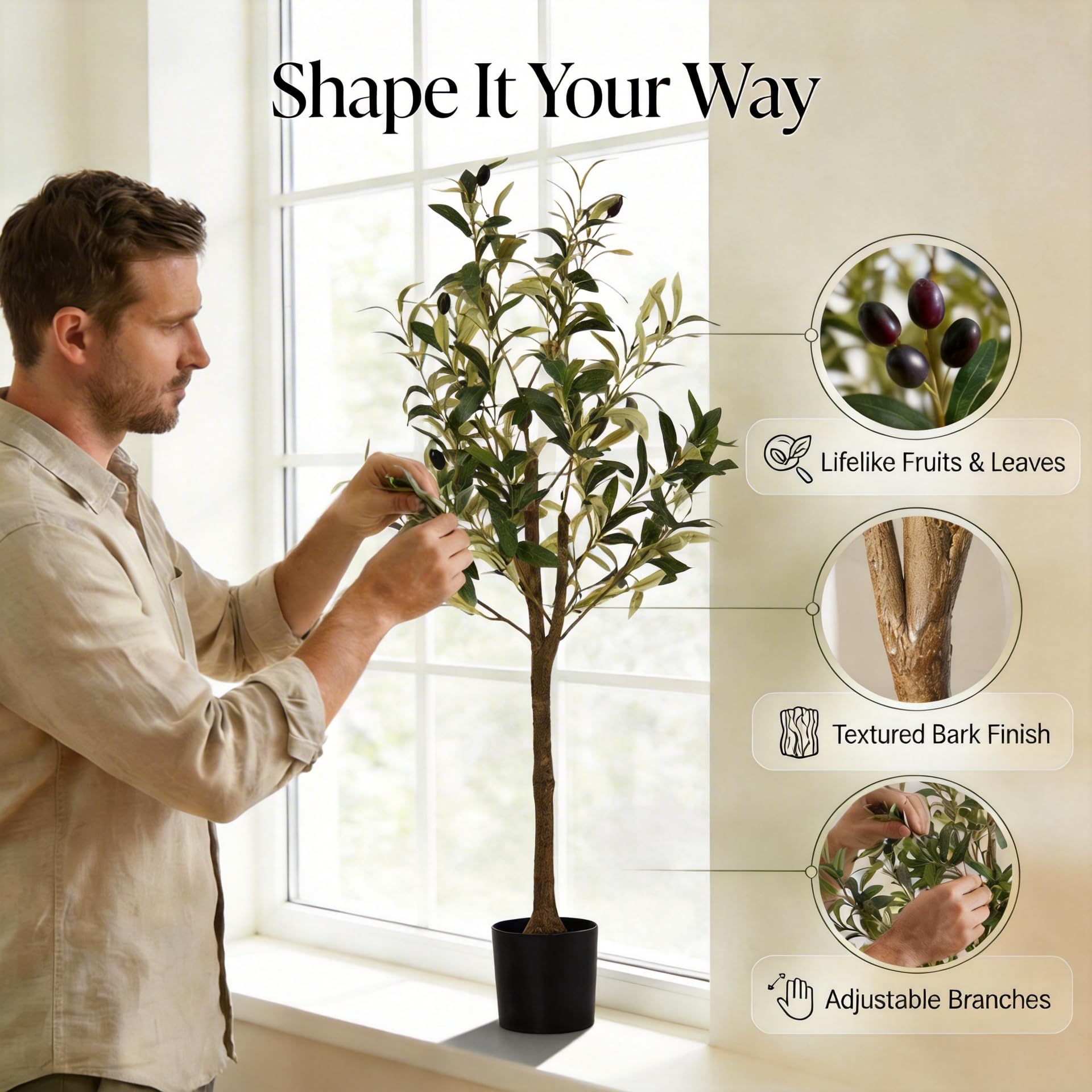 Low MOQ Factory Artificial Olive Tree 3FT Faux Olive Trees with Lifelike Olive Branches and Fruits - Image 3