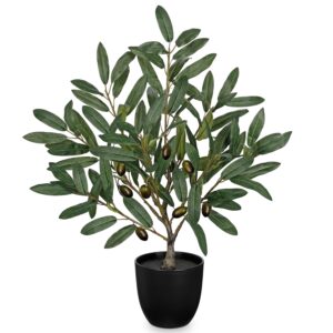 2FT 50cm Olive Trees Artificial Indoor 20 Inch Fake Olive Tree White Pot Faux Olive Greenery for Home
