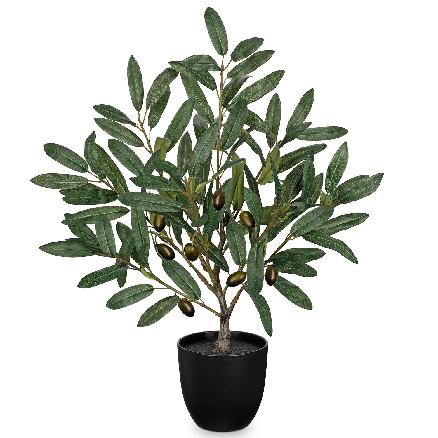 2FT 50cm Olive Trees Artificial Indoor 20 Inch Fake Olive Tree White Pot Faux Olive Greenery for Home