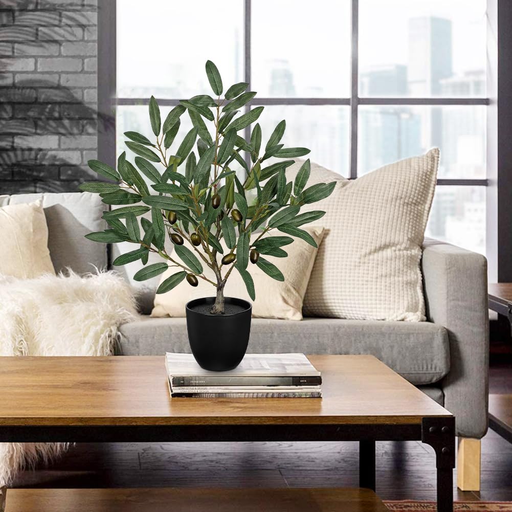 2FT 50cm Olive Trees Artificial Indoor 20 Inch Fake Olive Tree White Pot Faux Olive Greenery for Home - Image 4