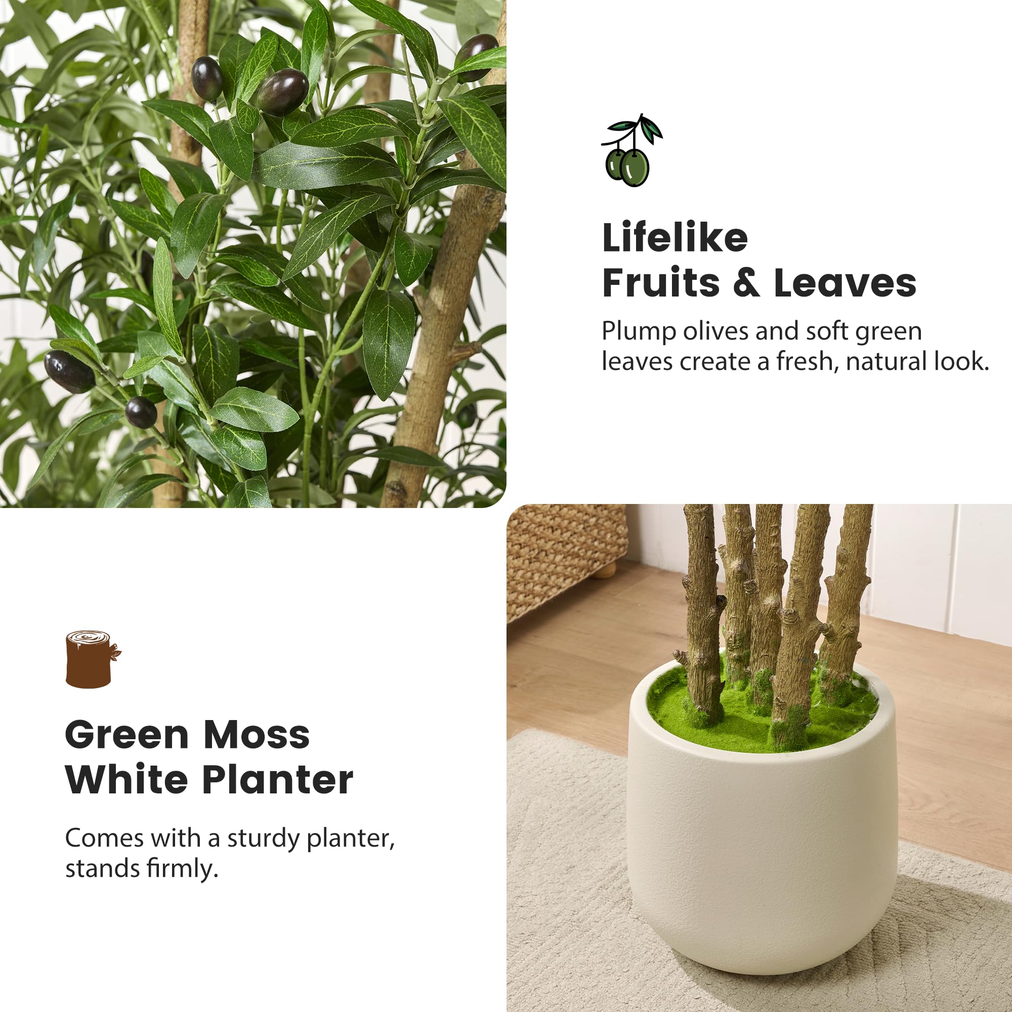 Wholesale Custom 7FT Artificial Olive Tree Multi-Trunk Wide 47 Inches, Real Touch Large Fake Olive Tree with Green Moss - Image 3