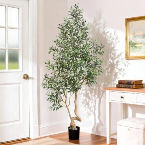 OEM ODM 7 FT Tall Faux Olive Tree, Look Real Fake 180cm Olive Trees Artificial Indoor with Weighted Pot, Fake Tree