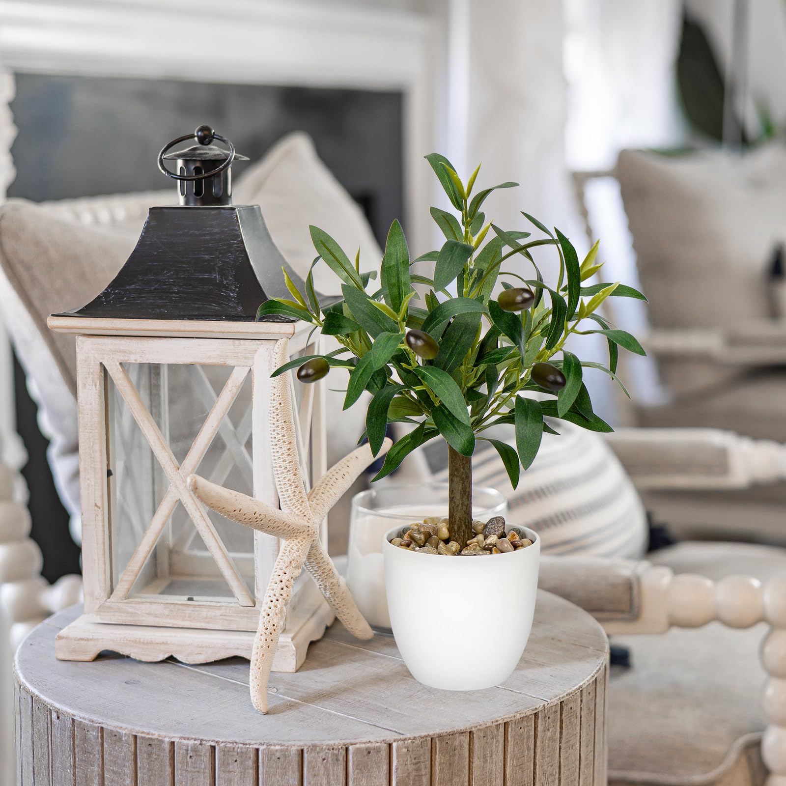 Factory Manufactured 1FT 37cm Fake Olive Tree, Wholesale 18 Inch Artificial Olive Greenery in White Pot, Indoor Home Faux Olive Plant - Image 3