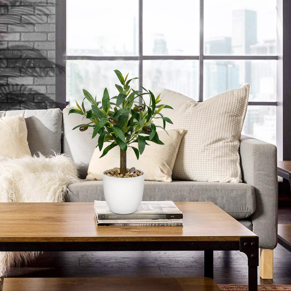 Factory Manufactured 1FT 37cm Fake Olive Tree, Wholesale 18 Inch Artificial Olive Greenery in White Pot, Indoor Home Faux Olive Plant - Image 7