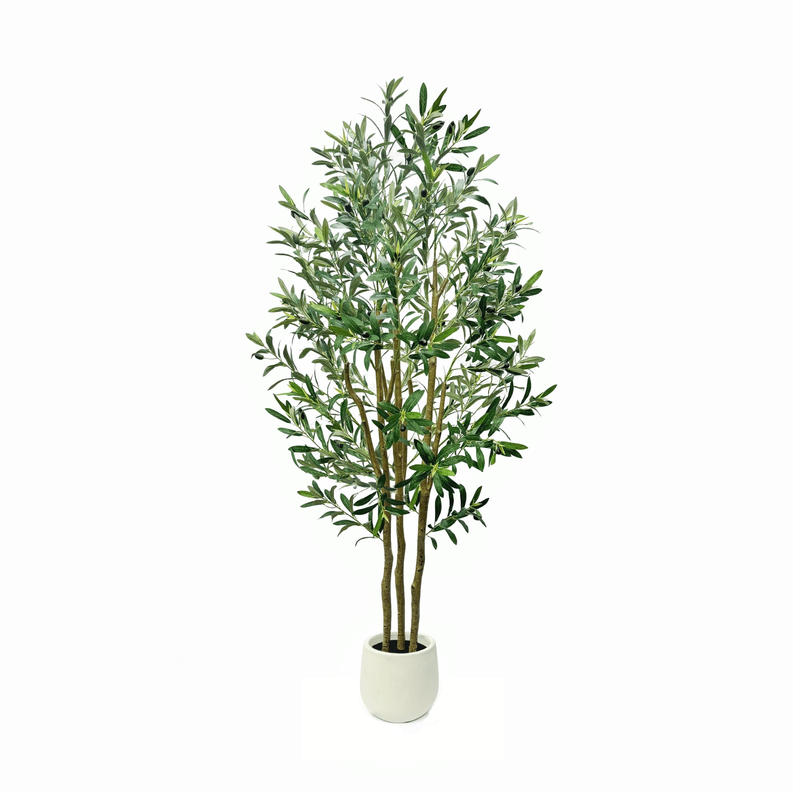 Olive Tree 6FT Tall Artificial Plants Indoor Outdoor, Artificial Olive with White Pot Realistic Fruits Trunks Leaves