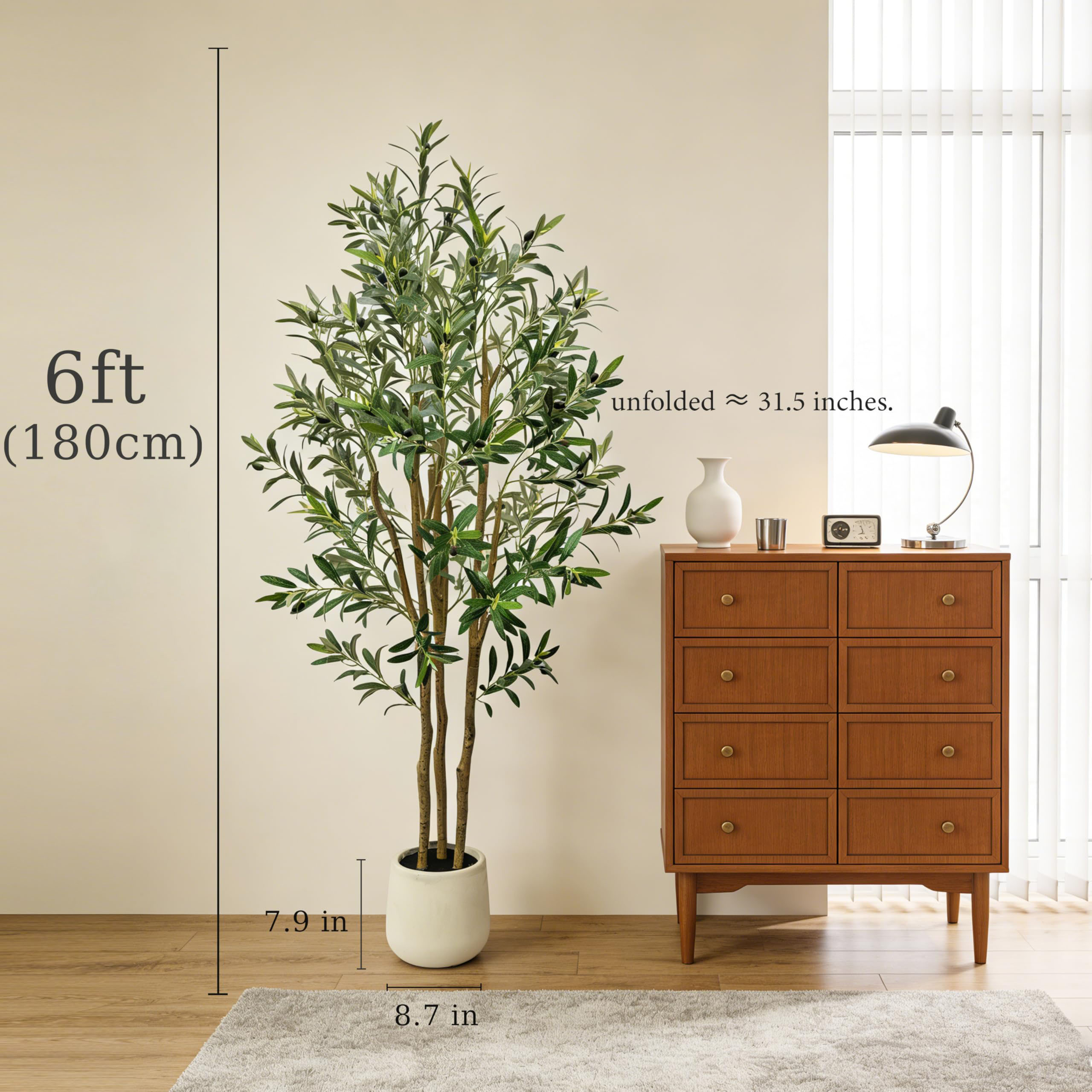 Bulk Wholesale Artificial Olive Tree 6FT Tall Realistic Fruits Trunks Leaves with White Pot - Image 6