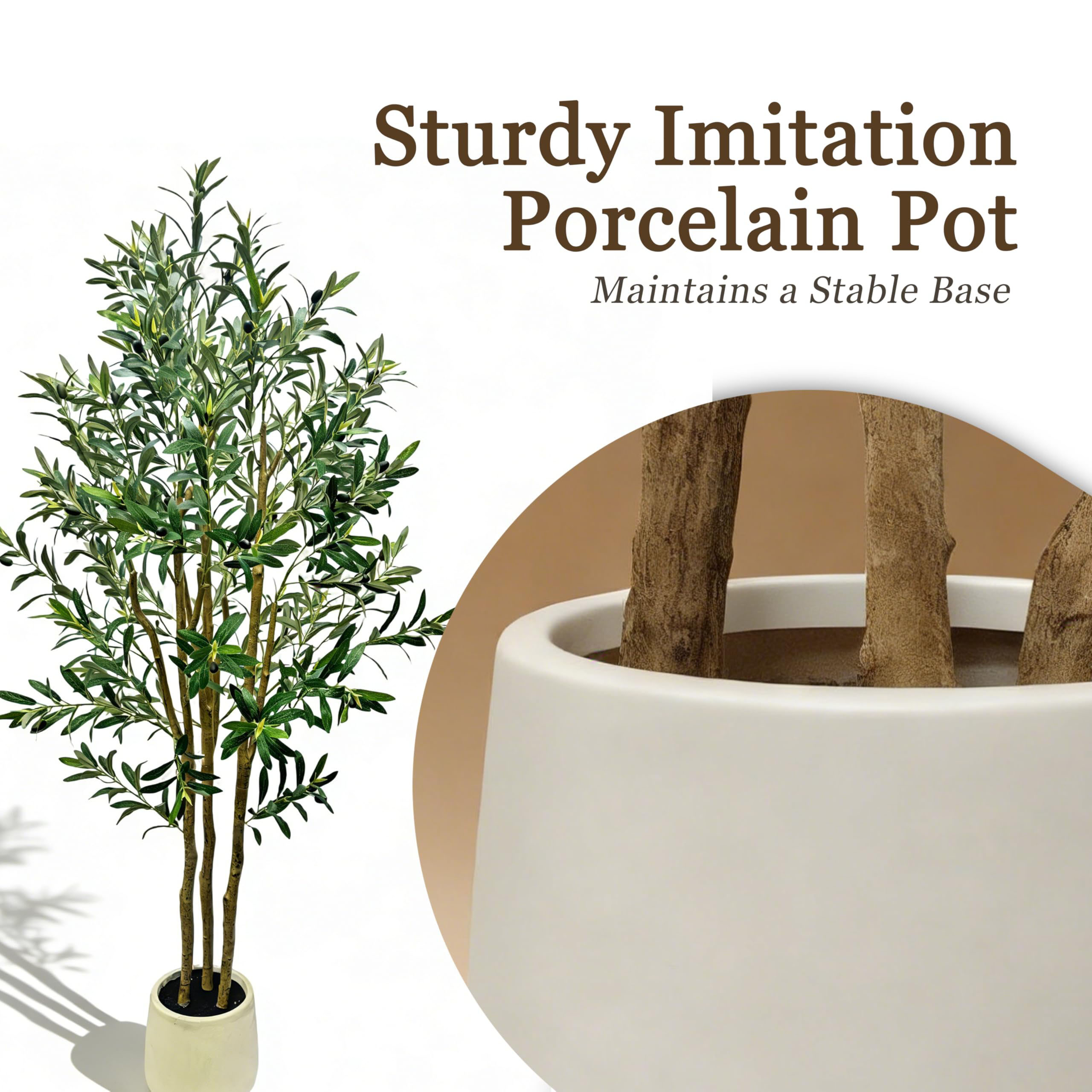 Bulk Wholesale Artificial Olive Tree 6FT Tall Realistic Fruits Trunks Leaves with White Pot - Image 5