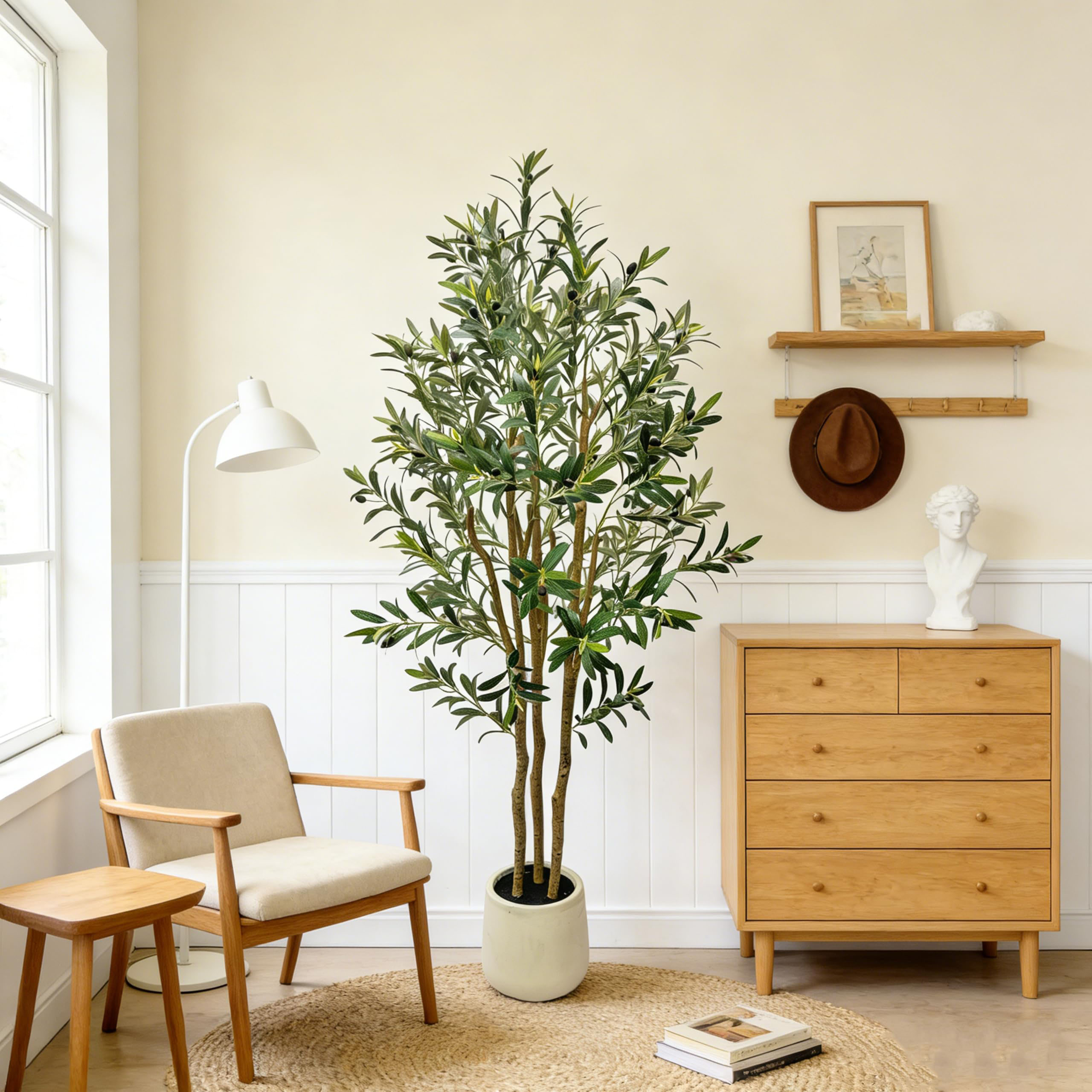 Bulk Wholesale Artificial Olive Tree 6FT Tall Realistic Fruits Trunks Leaves with White Pot - Image 2