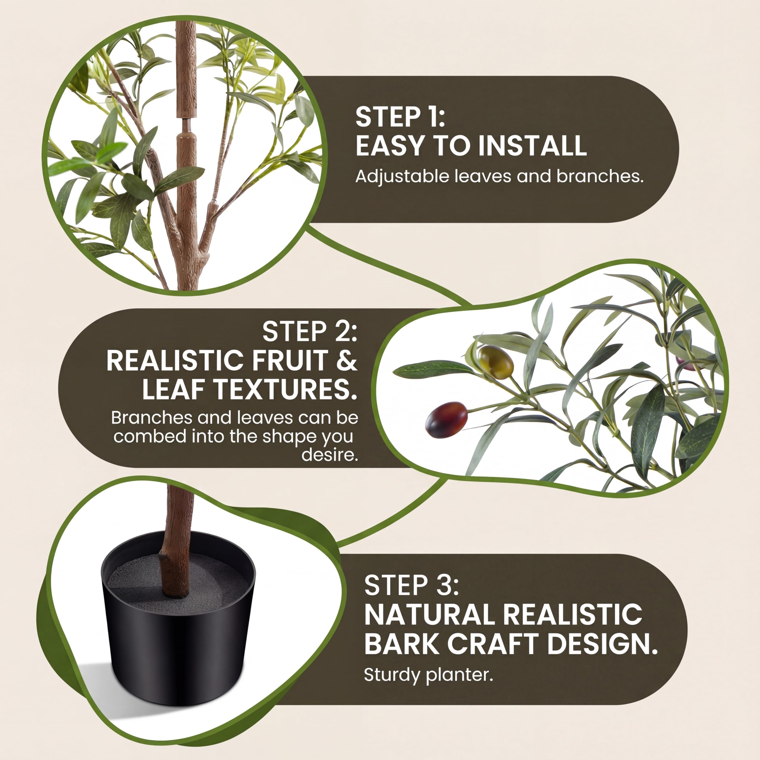 Factory Direct Supply 8FT Olive Trees Artificial Indoor,Fake Olive Tree with Natural Wood Trunk and Olive Branches and Life - Image 3