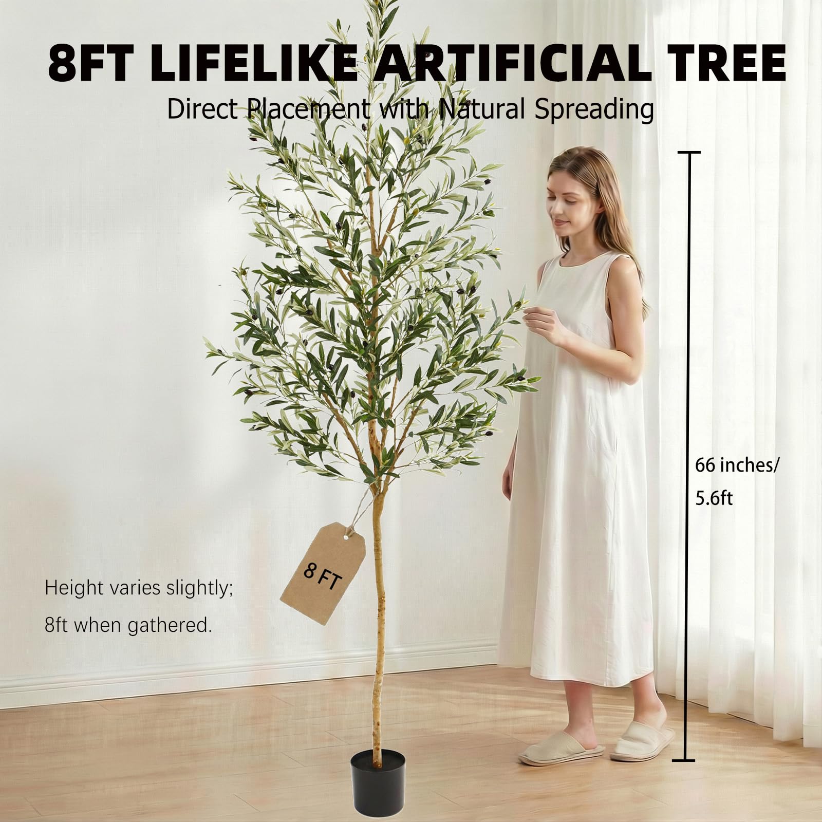 Factory Direct Supply 8FT Olive Trees Artificial Indoor,Fake Olive Tree with Natural Wood Trunk and Olive Branches and Life - Image 6