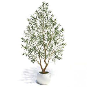 Manufacturer Custom Artificial Olive Tree 8FT Tall, Faux Olive Tree Indoor with Large White Round Planter, Full-Shape Fake Tree