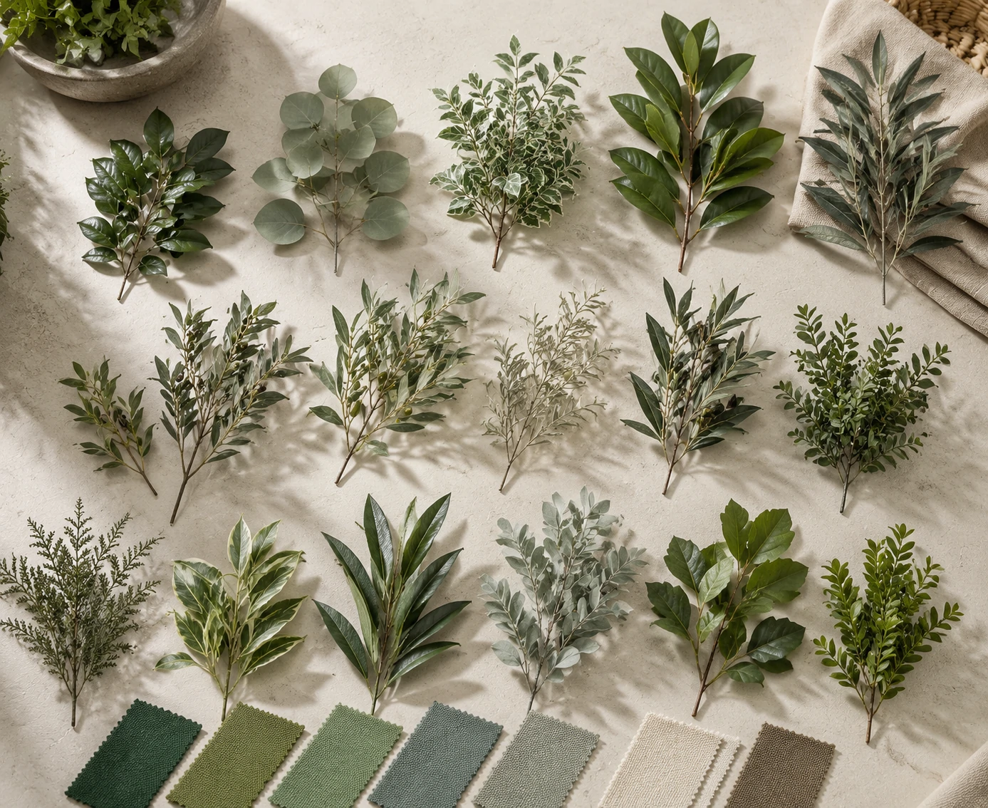 Artificial plant leaf color and texture customization options with realistic foliage samples