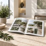 SimuGreen artificial tree brochure featuring premium lifelike plant solutions.
