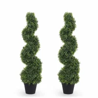 Artificial Spiral Boxwood Topiary Trees, Fake Potted Spiral Shrub Plant